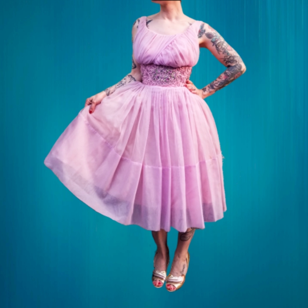 Authentic Vintage 50's Pink Prom Dress Stunning!